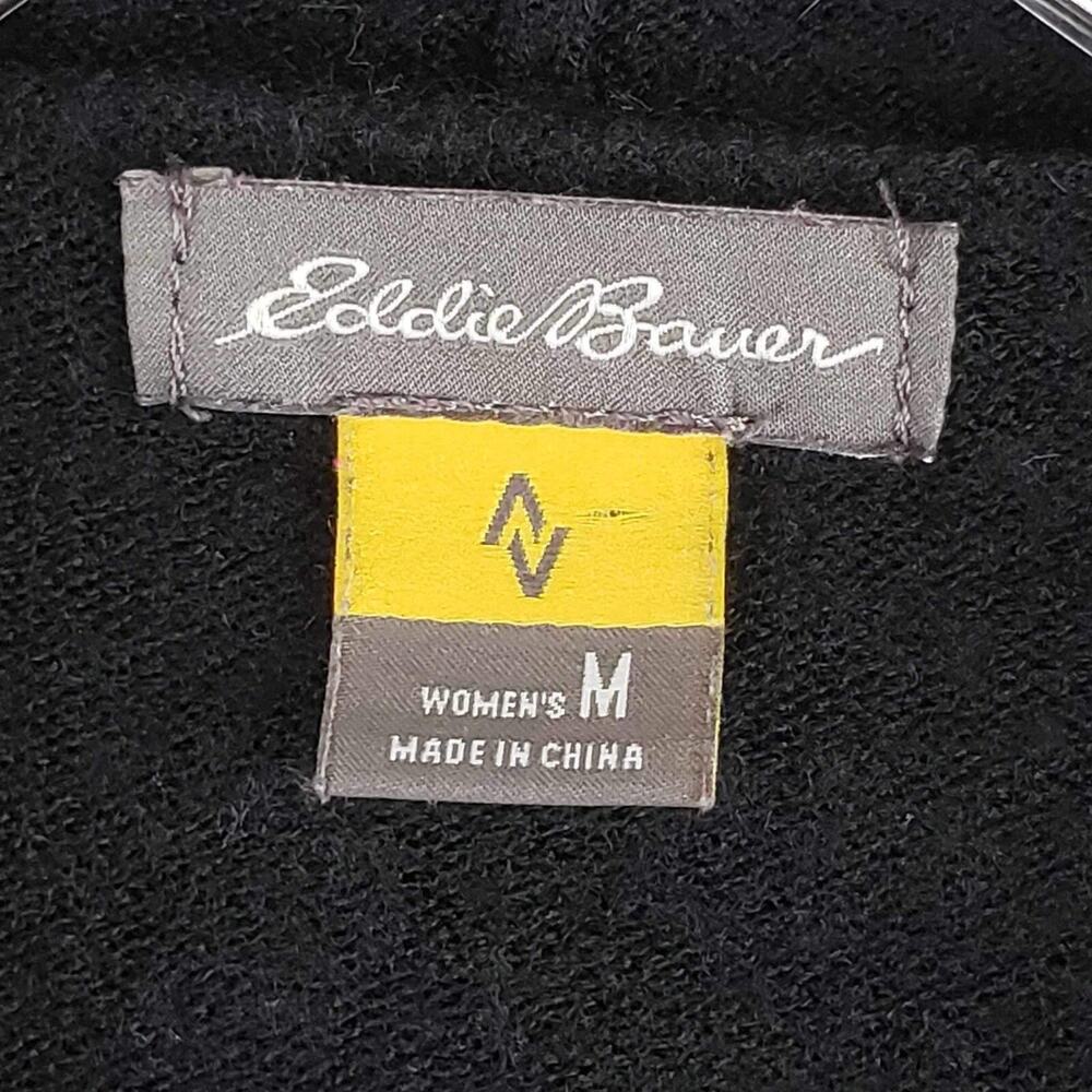 Eddie Bauer Sweater Travex Open Front Cardigan Womens M Medium Wool Black - Picture 4 of 7